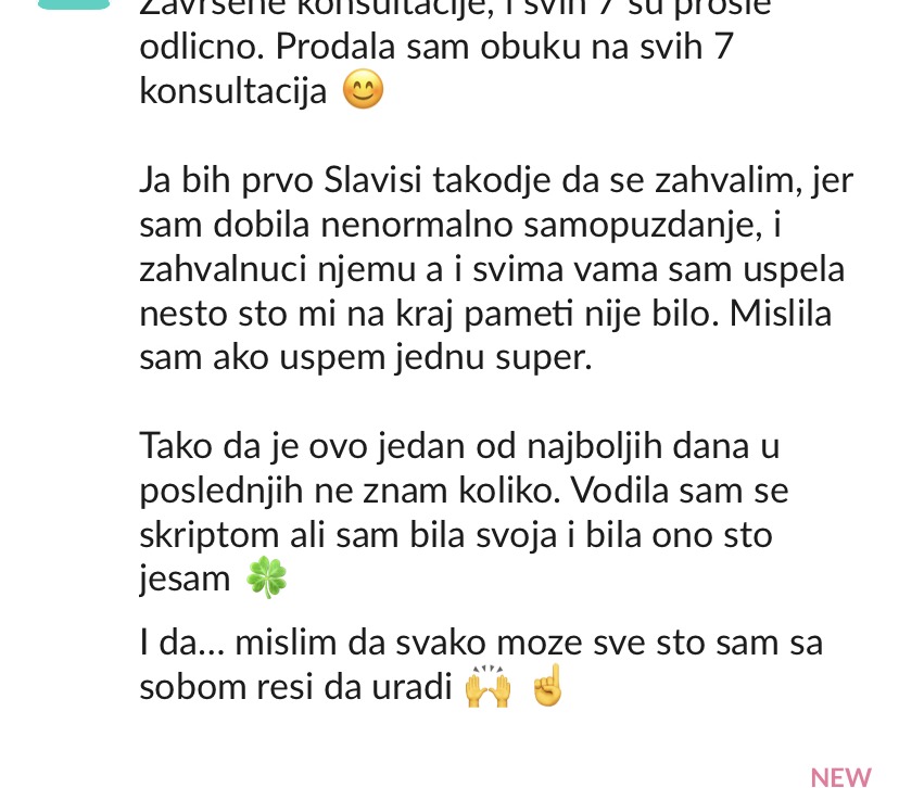 Nevena: prodala obuku na svih 7 konsultacija